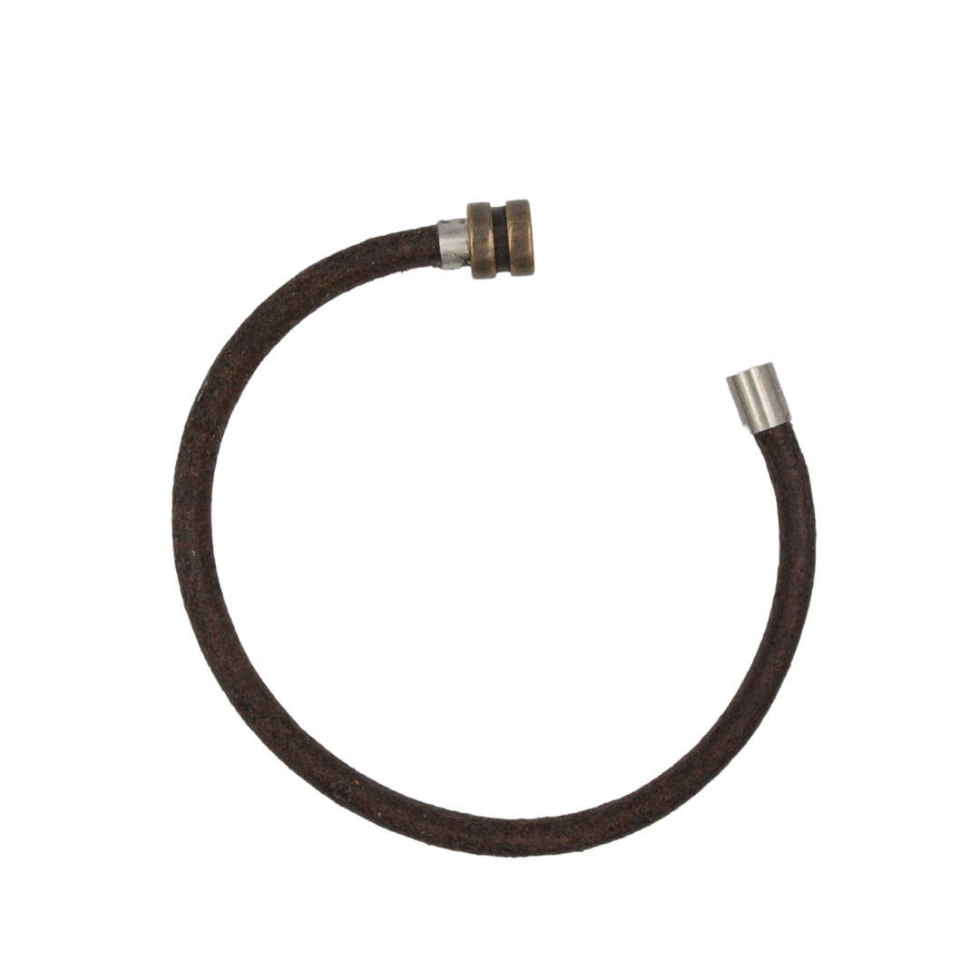 Bronze Fitting Distressed Brown Leather Bracelet - Cowhide Leather + Stainless Steel - Epico Designs 