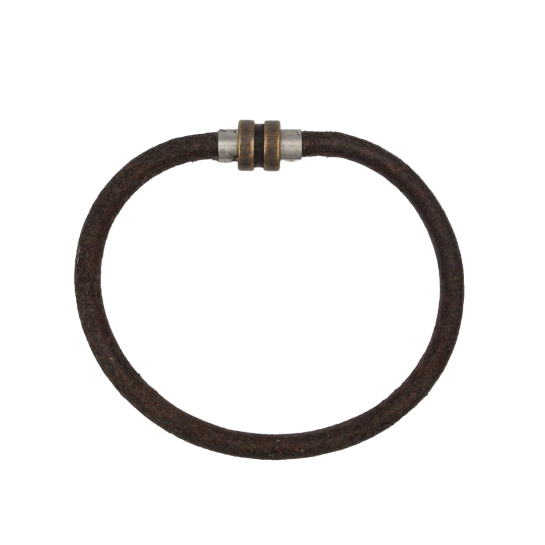 Bronze Fitting Distressed Brown Leather Bracelet - Cowhide Leather + Stainless Steel - Epico Designs 