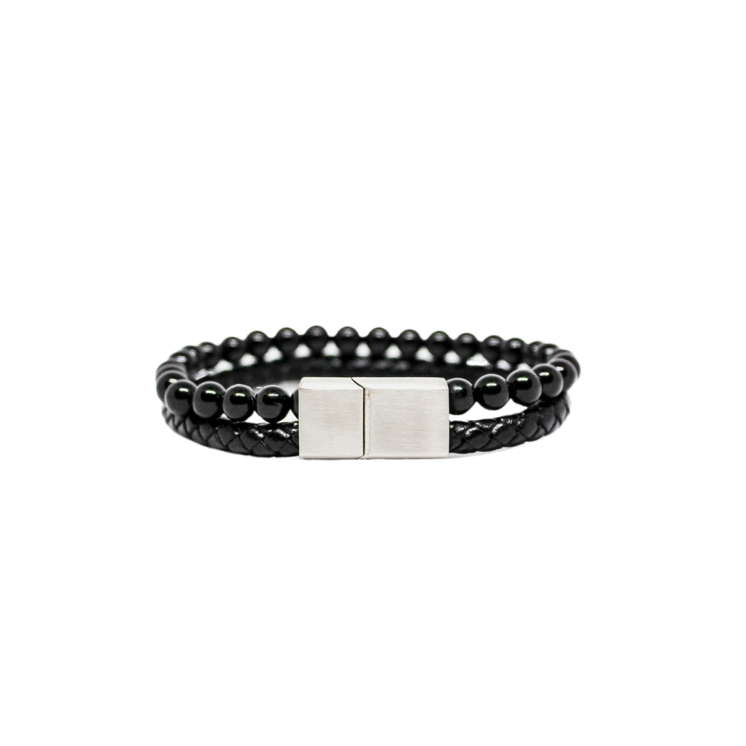 Warrior Bracelet - Onyx stone + Leather + Stainless Steel - Epico Designs 